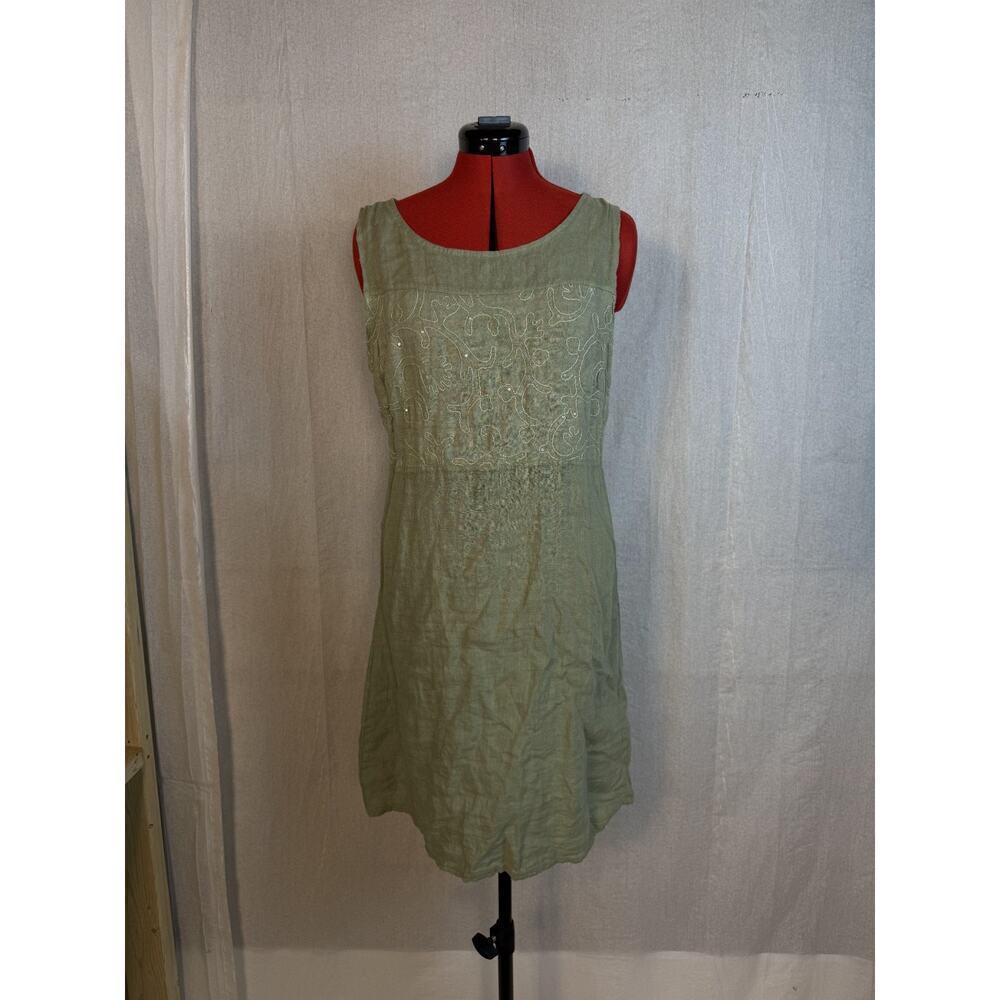Lina Tomie Womens Crew Neck Sequin Embroidered Linen Midi Dress Size Large D666